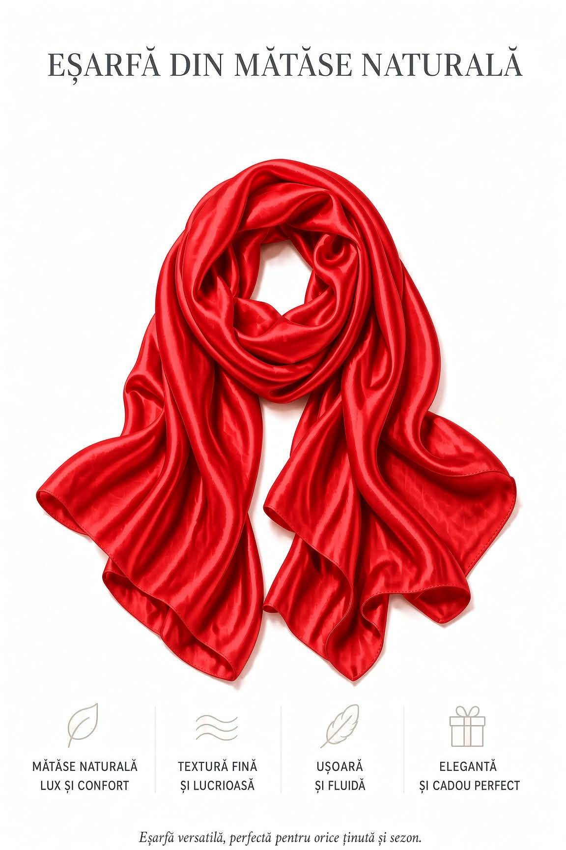 Eșarfă din Mătase Naturală 100% KATERINNA, de dud 19 momme 6 A calitate (70x180 cm). Certificat OEKO-TEX® Standard 100 - imagine 9